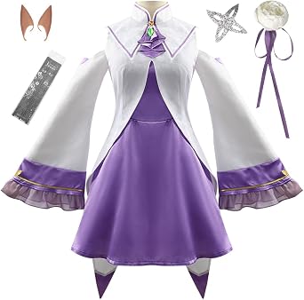 Women Emilia Costume Emilia Dress Purple Outfit Suit with Wig