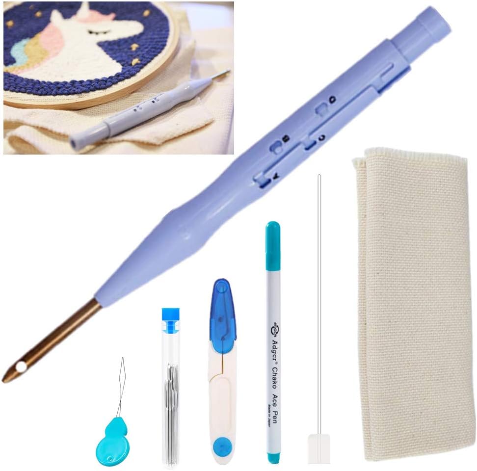 Punch Needle Embroidery Kits,Adjustable Rug Yarn Punch Needle,Large Embroidery Pen with Punch Needle Cloth&Tools