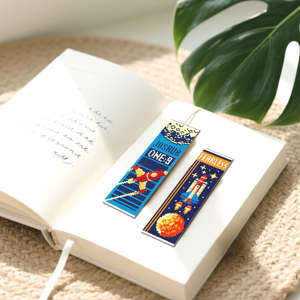 FREEBLOSS 6 Set Cross Stitch Bookmark Kits Retro Universe Pattern Stamped Cross Stitch Kit 11CT Embroidery Kit with Instructions for Beginners 20x6cm/8x2.4inch
