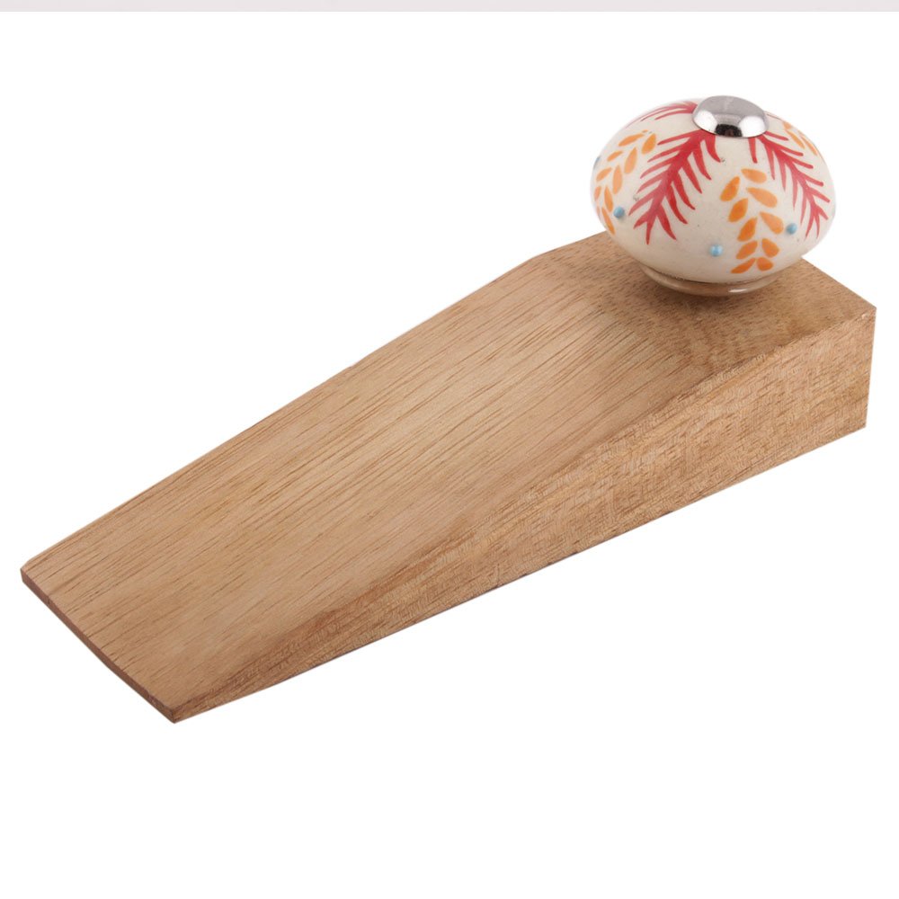 Indian Shelf Wooden Door Stopper | Handmade Red Door Wedge Stopper | Floral Door Stoppers (13.97 Cm, 1 Piece)