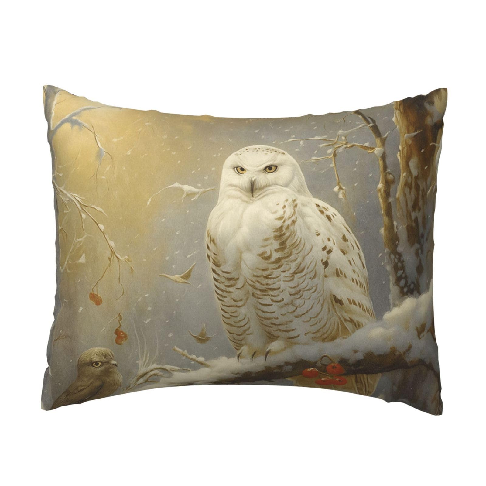 Elegant Owl in Snowy Pillowcase Soft Plush with Zipper Decorative Pillowcovers 16x20 in