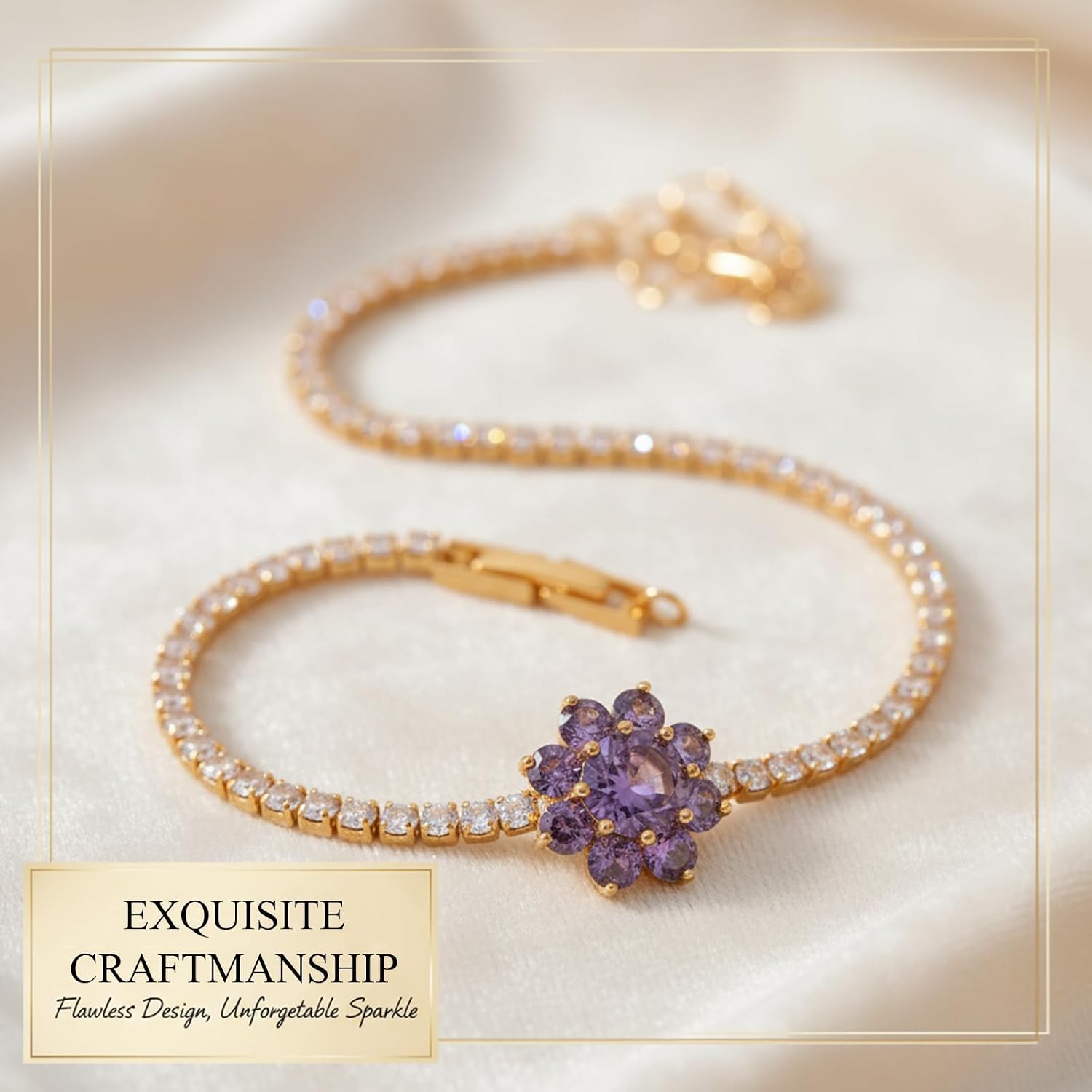 Crystal Tennis Bracelets for Women-Gold Plated Healing Crystal Stackable Bracelet For Valentine's Day Mother's Day Christmas Birthday Gifts