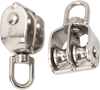 2PCS M15 Double Pulley Block, Double Pulley Stainless Steel Pulley Roller, Heavy Duty Swivelling Suspension Wire Traction Pulley for Lifting, 35Kg Load