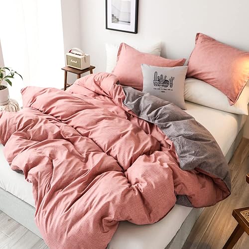 Miniatura 2 de ChliEarime Heicatte Ropa de cama rosa Juego de Funda Nórdica 100% algodón, textura lavada, transpirable, duradero, suave, cómodo King (102 x 90