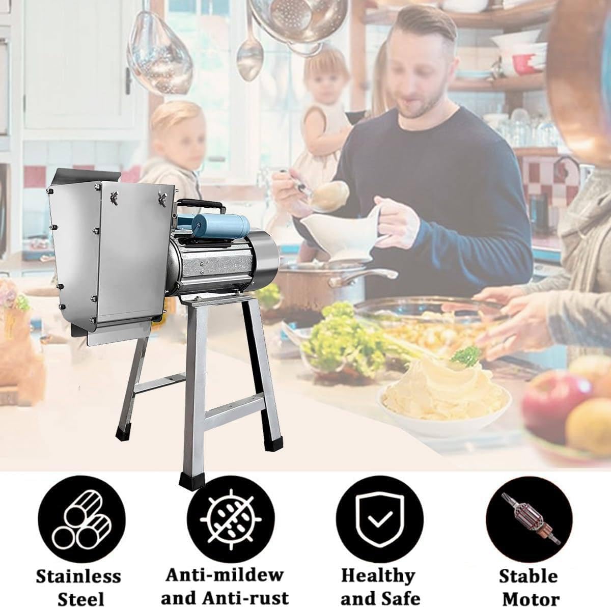 Machacador de Patatas EléCtrico de 1100 W, Prensa de Patatas Acero Inoxidable, Herramienta Cocina, Rendimiento de 100 a 200 Kg/H, para Preparar Puré de Patatas Suave, Verduras y Frutas