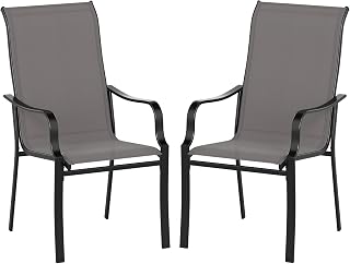 COSTWAY 2 Sillas Jardin Exterior Textilene, Sillas Comedor con Respaldo Alto y Asiento Ancho, Estructura Metálica, Terraza Balcon Exterior, 56 x 73 x 101 cm, Carga 150kg