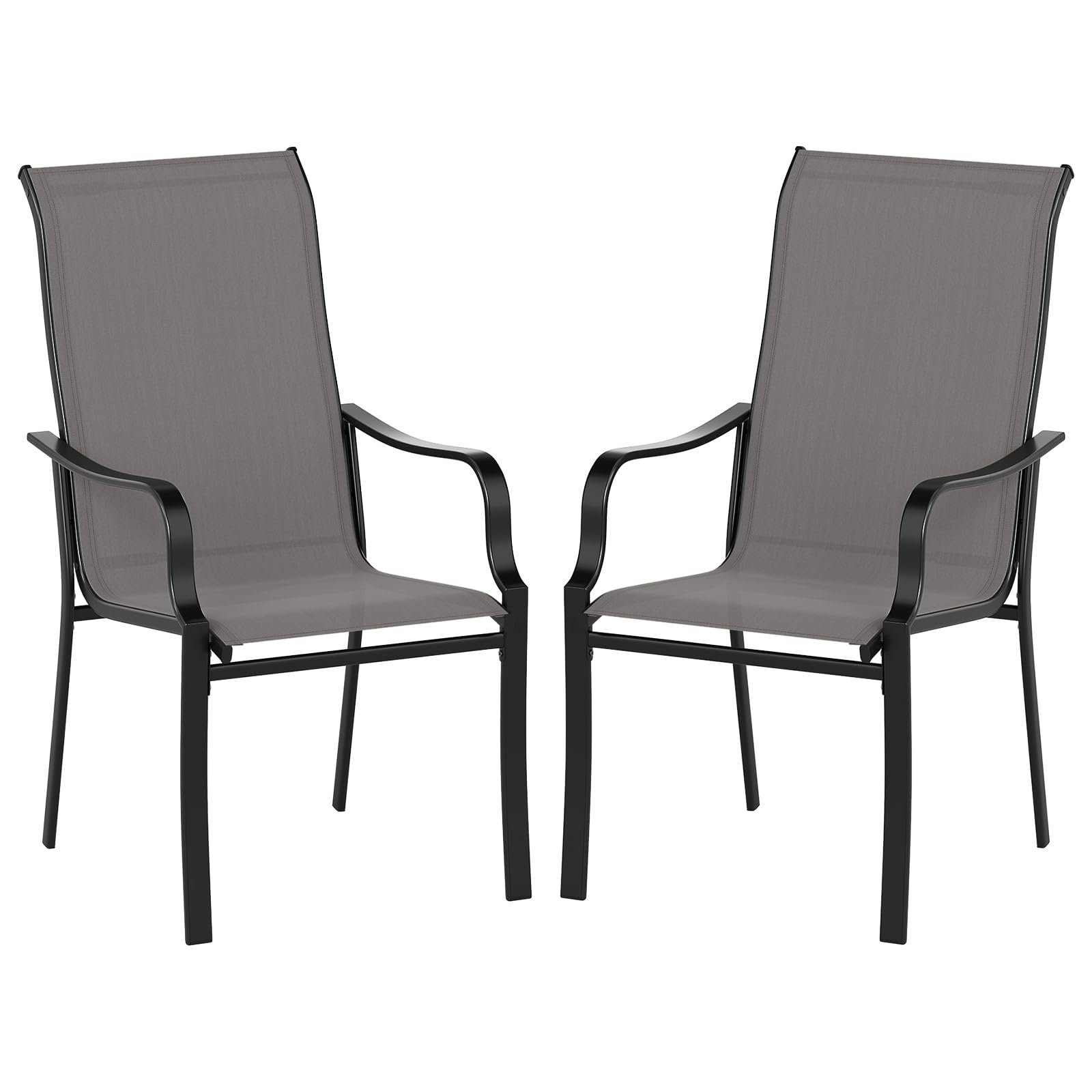COSTWAY 2 Sillas Jardin Exterior Textilene, Sillas Comedor con Respaldo Alto y Asiento Ancho, Estructura Metálica, Terraza Balcon Exterior, 56 x 73 x 101 cm, Carga 150kg