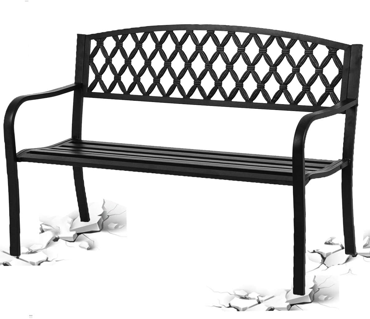 50" Patio Garden Bench Outdoor Metal Bench Yard Furniture,400 lbs Cast Iron Cross