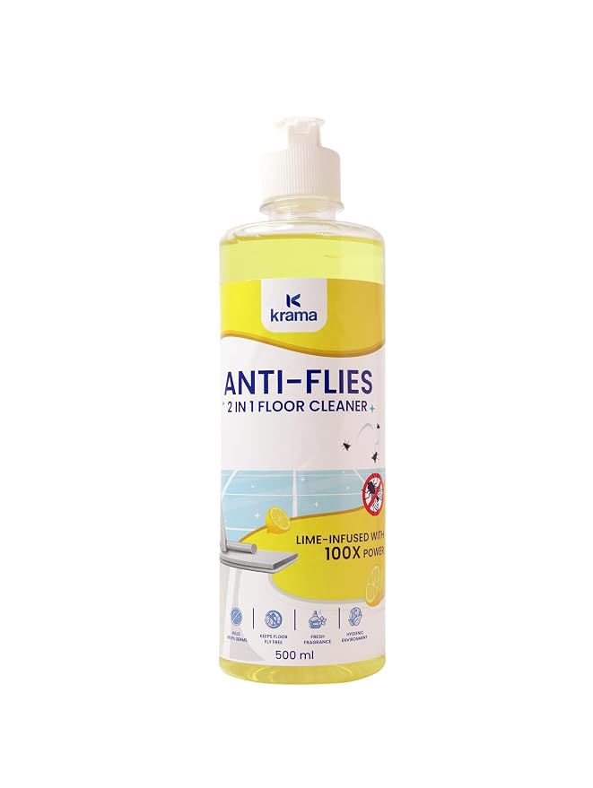 Krama 2in1 Anti Flies Floor Cleaner Liquid with Stain Removal 500ML (Pack of 1)- No-Killing, 100x Disinfectant, 99.9% Germs Free & Child-Pet Safe- Home,Kitchen & Bathroom Floor Cleaning Liquid