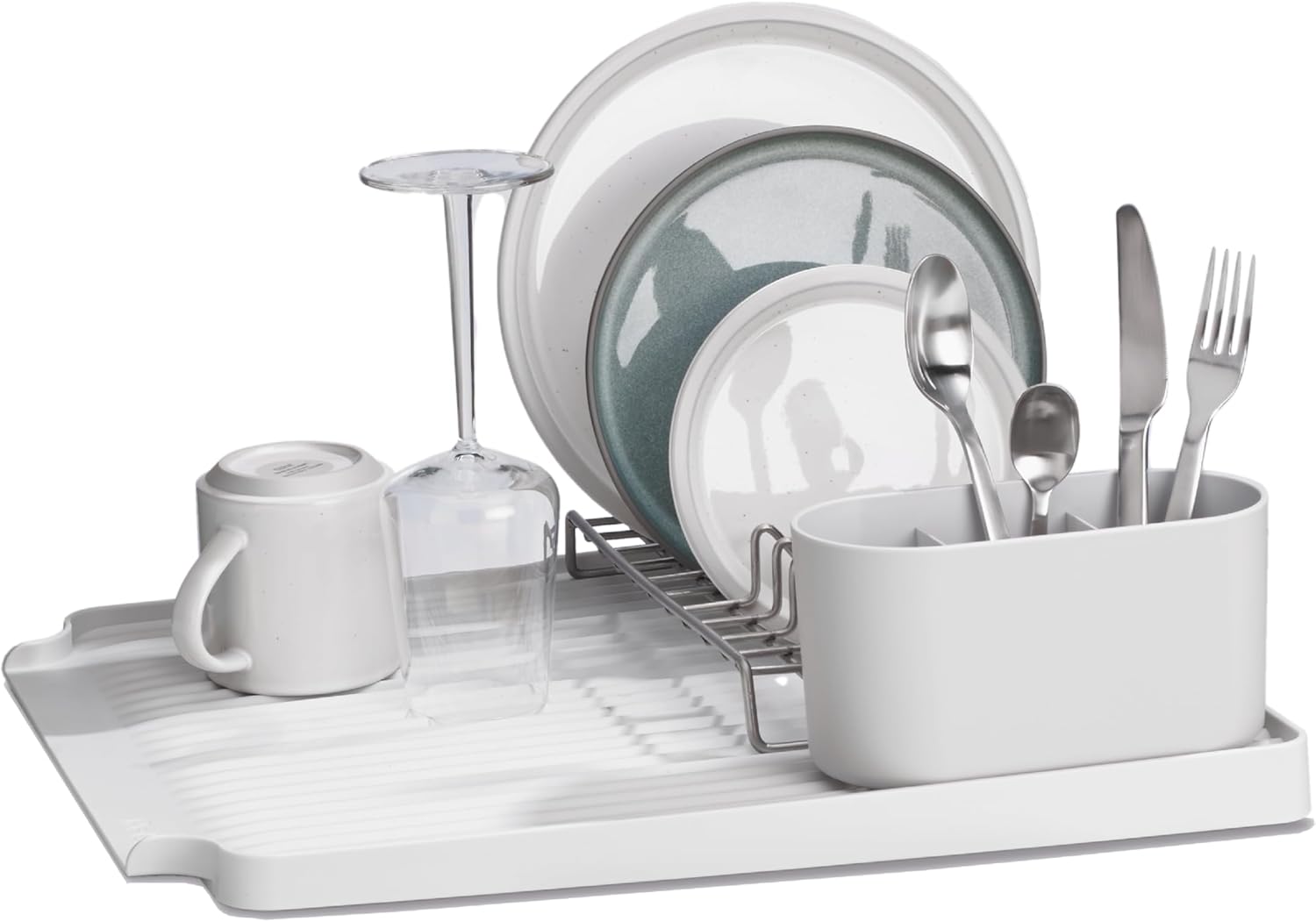 ReBorn - Recycled Dish Draining Rack - Kitchen Sinkside Drainer - Holds up to 10 Plates - Removable Cutlery Basket - Stainless Steel Rack - Made in Britain (Stone, Large)