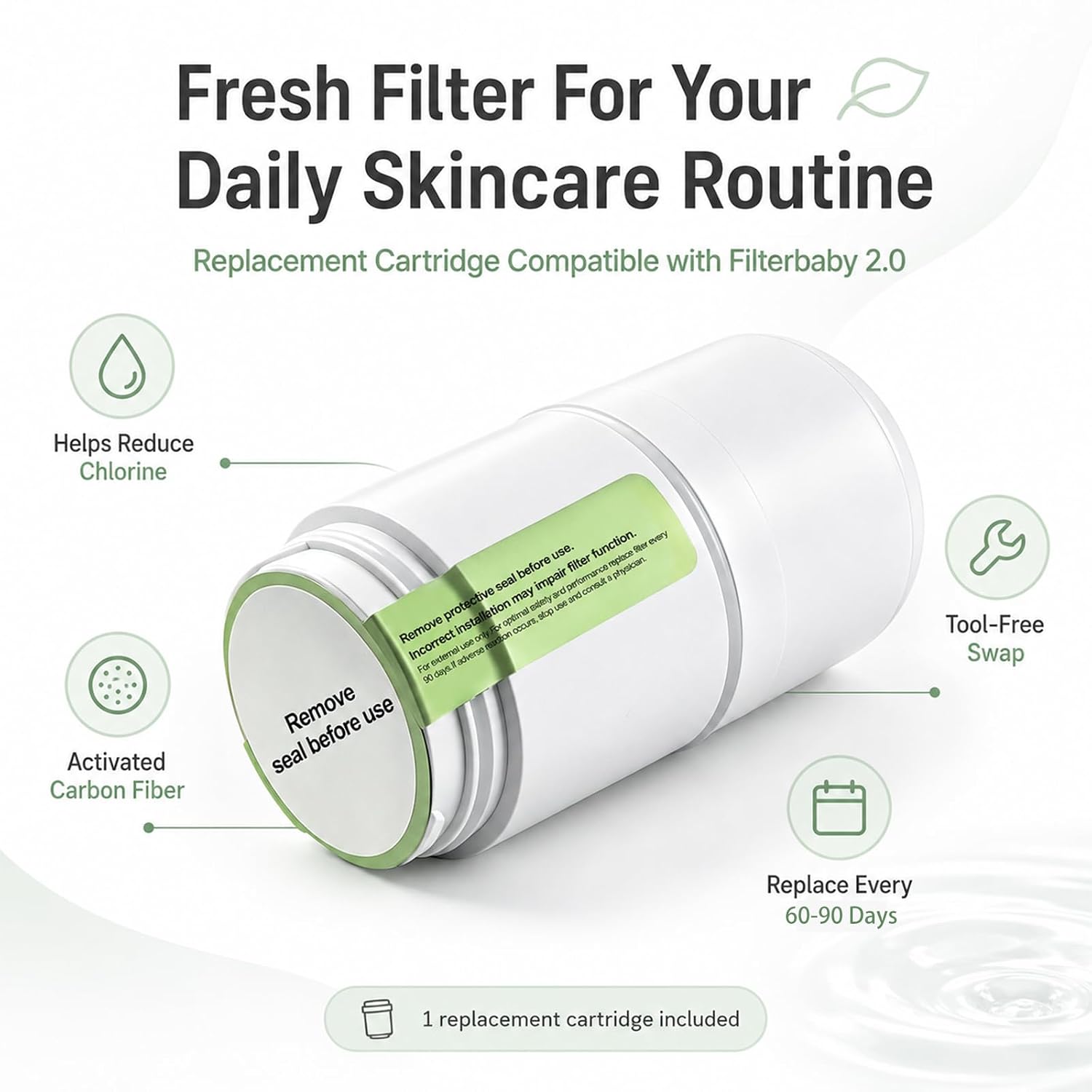 Replacement Filter Refills Compatible with Filterbaby Skincare 2.0,1-Pack | Carbon fiber faucet refills for daily washing. Tools-free setup. Fits faucet device. Lasts about 60-90 days per unit.