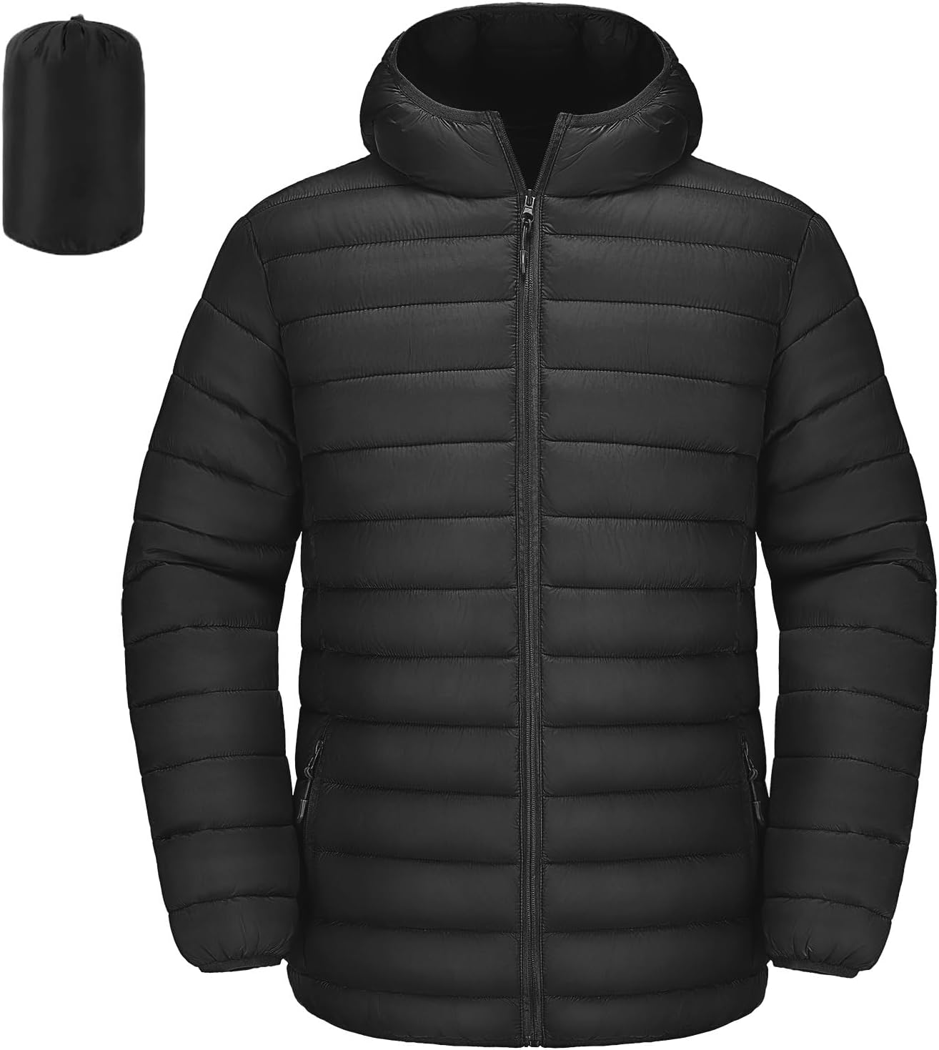Polu Mens Lightweight Puffer Jacket with Hood Packable Coats | Water Resistant Windproof,Regular Fit,Hooded Insulated for Casual Outdoor Hiking Travel,Fall Winter,S-2XL