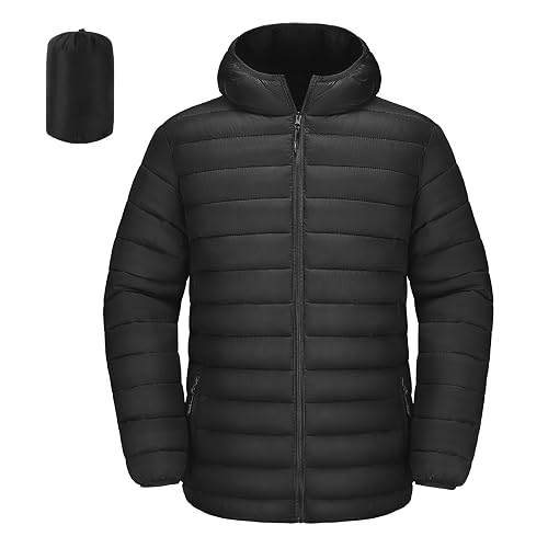 Polu Mens Lightweight Puffer Jacket with Hood Packable Coats | Water Resistant Windproof,Regular Fit,Hooded Insulated for Casual Outdoor Hiking Travel,Fall Winter,S-2XL