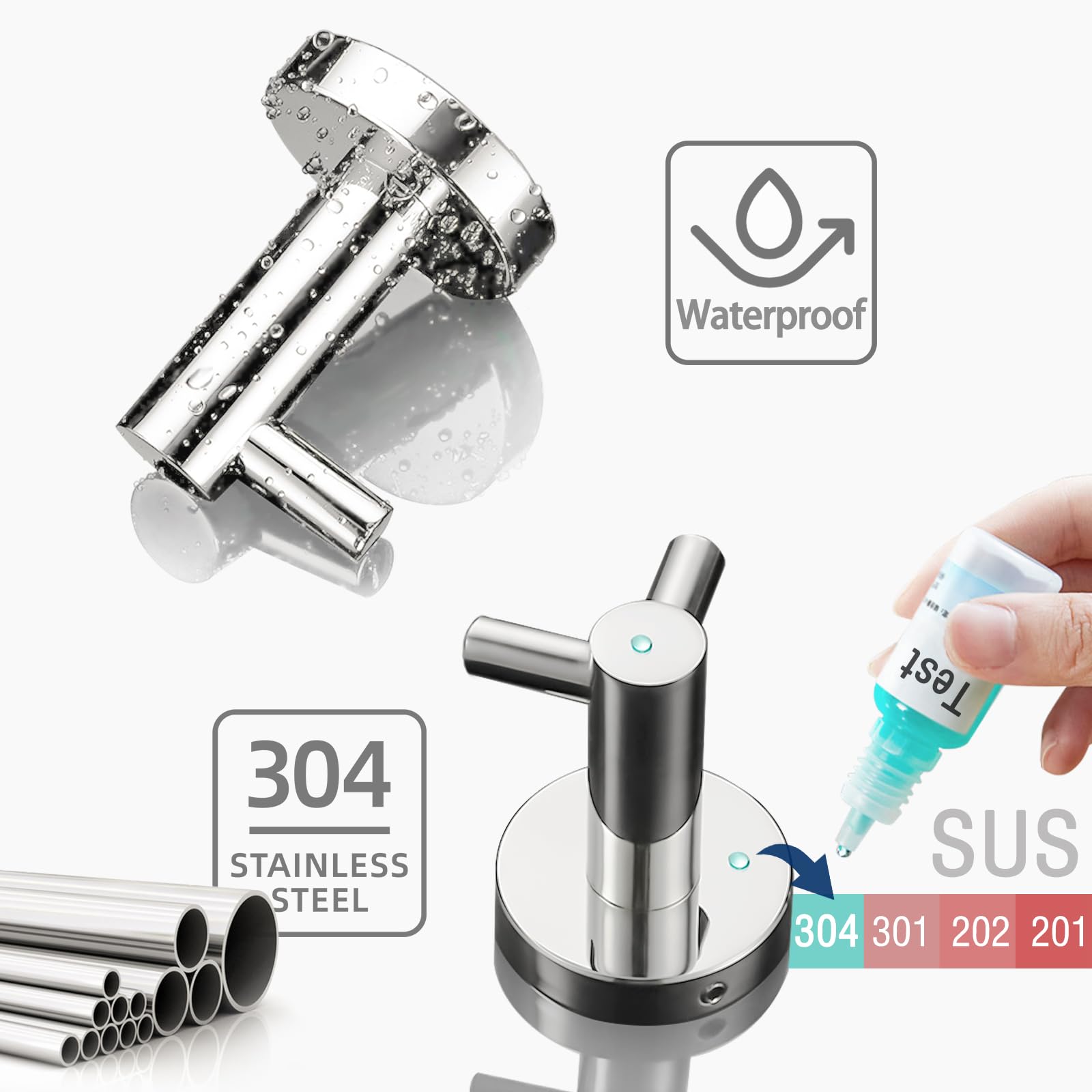Set Premium 4 Piezas Acero Inoxidable 304 para Baño - Portarrollos, Toallero, Anillo & Gancho Doble (Montaje con Taladro, 15kg Capacidad) - Cromo Espejo para Hogar & Hotel