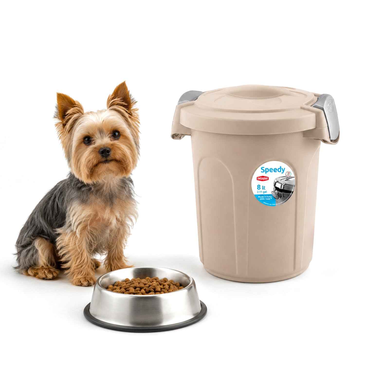 Home Centre Beige Pet Food Storage Container 8L - Airtight Small Plastic Bin With Clip-On Locking Lid For Cat And Dog Dry Food, Treats, Biscuits - 27 Cm X 24 Cm X 31 Cm