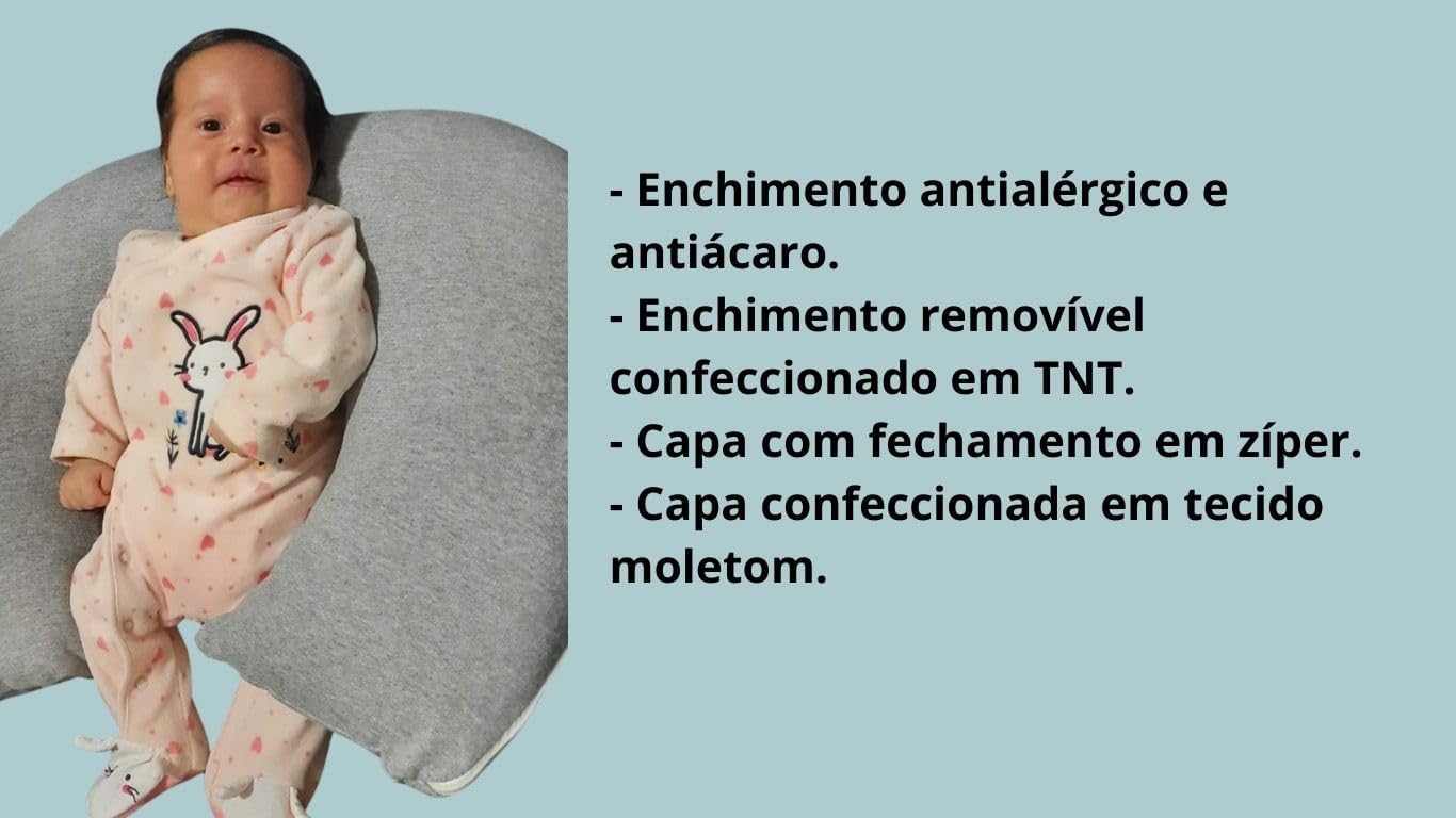 ALMOFADA DE AMAMENTAR MOLETOM CINZA - BEM FIRME!!!! BEBÊ QUERIDO