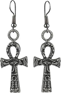 Ankh Earrings – Egyptian Cross Symbol Key of Life with Eye of Ra, Handmade Dangling Jewelry for Men & Women, Dangling Cross Earring, Ancient Maya Jewelry