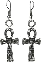 Ankh Earrings – Egyptian Cross Symbol Key of Life with Eye of Ra, Handmade Dangling Jewelry for Men & Women, Dangling Cross Earring, Ancient Maya Jewelry