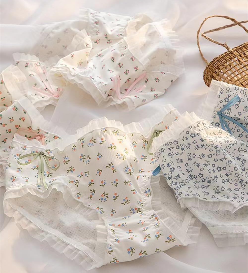 5 Pack Women Teens Pink Cotton Brief Japanese Kawaii Anime Lolita Panties Underwear Bikini Panty Set