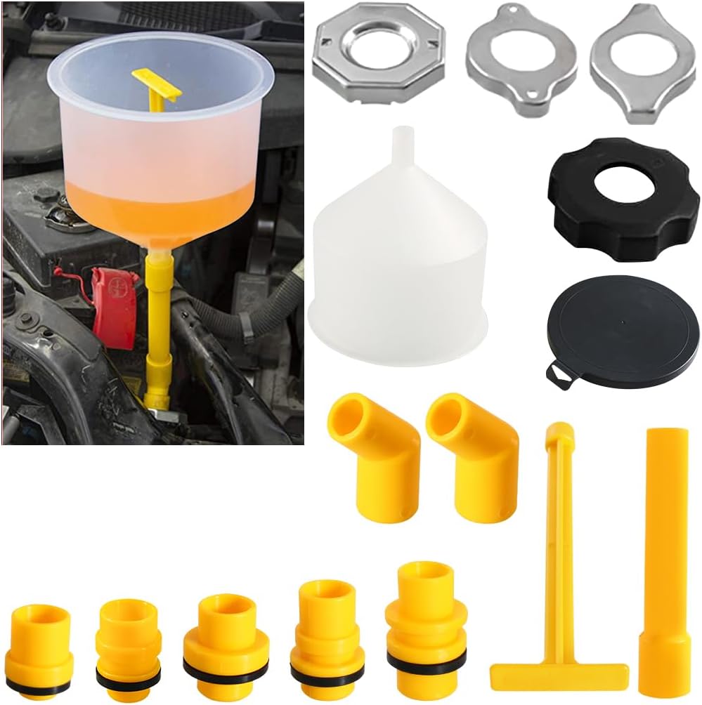 Osilly 15PCS No Spill Car Coolant Funnel Kit, Spill Free Vehicle Radiator Coolant Filling Funnel, Spill Proof Auto Radiator Funnel Bleeder Accessories with Adapters, Universal for Most Cars