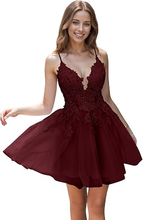 Homecoming Dress Short 2025 Tulle Spaghetti Straps V-Neck A-Line Lace Appliques Prom Dresses for Teens