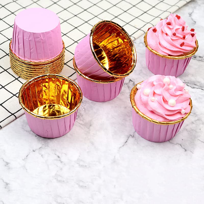 Lot De 100 Moules Cupcakes Jetables Aluminium Avec Couvercles Dôme Or Rose - 100ml Parfait Pour Fêtes