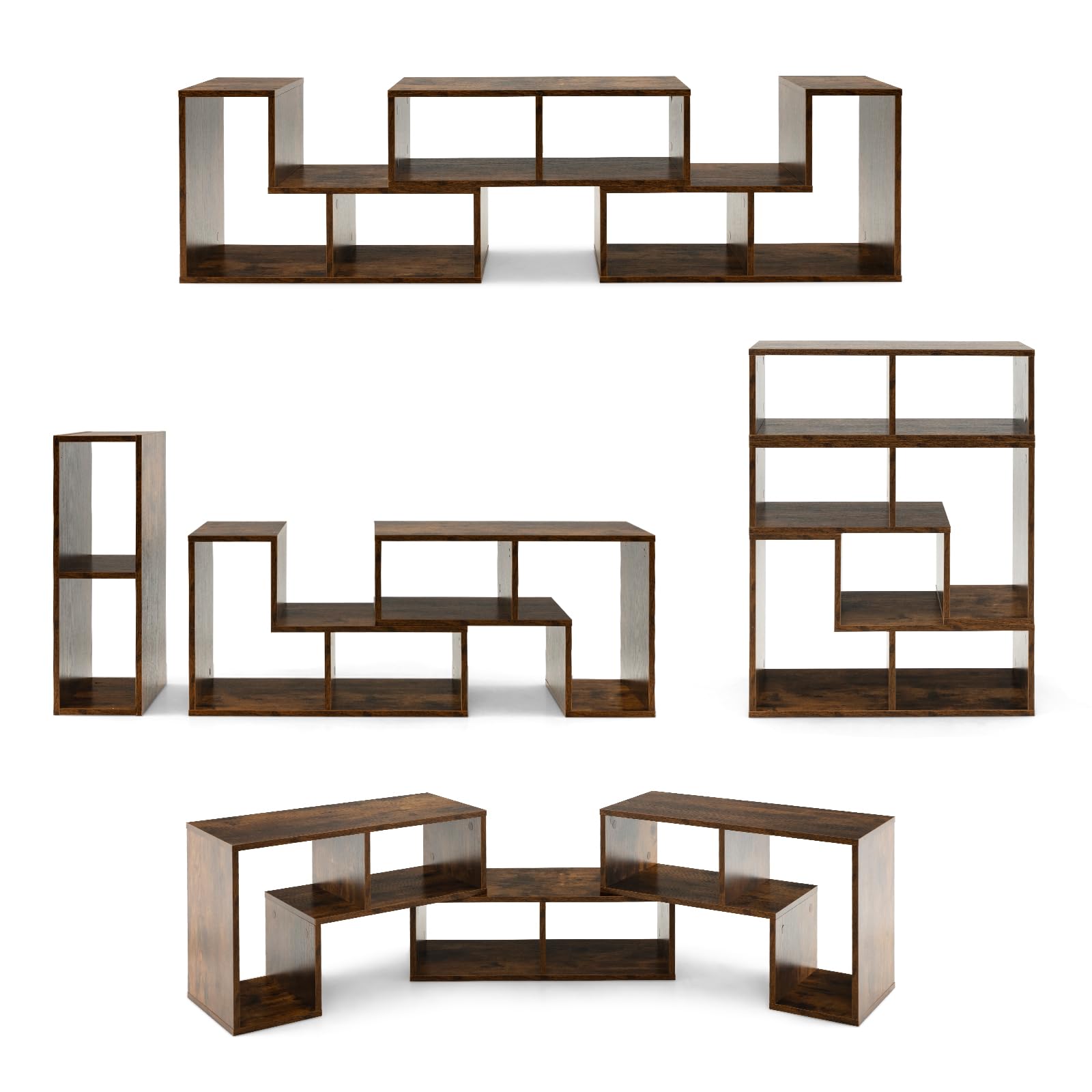 KOMFOTTEU Mobile TV Soggiorno in Legno, Mobile Porta TV Liberamente Combinabile, per TV fino a 65”, Mobiletto TV Multifunzione con 6 Vani Aperti, 134 x 30 x 43 cm (Marrone)