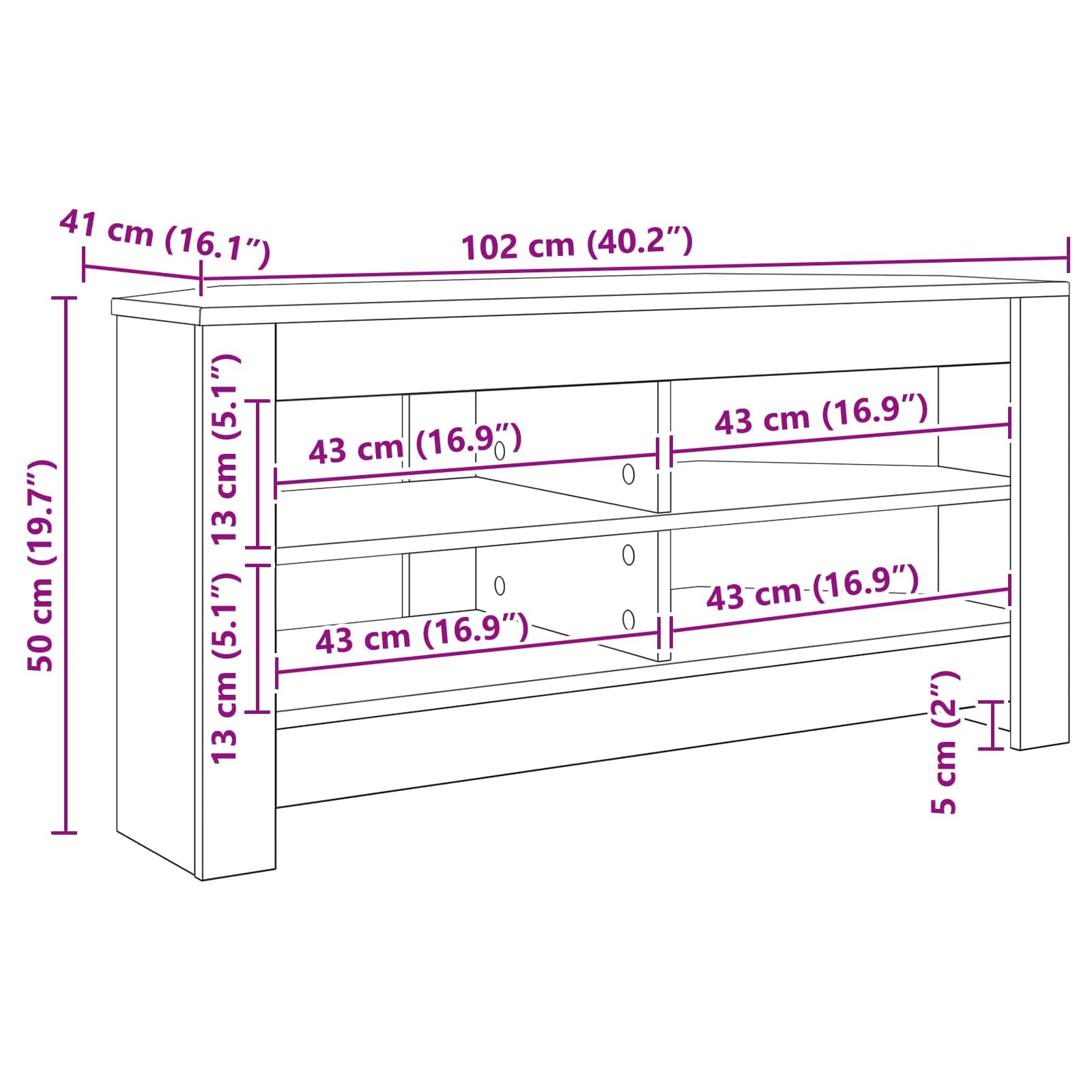 vidaXL RogowaSzafkanaTelewizor 102 x 40,5 x 45 cm Stare drewno