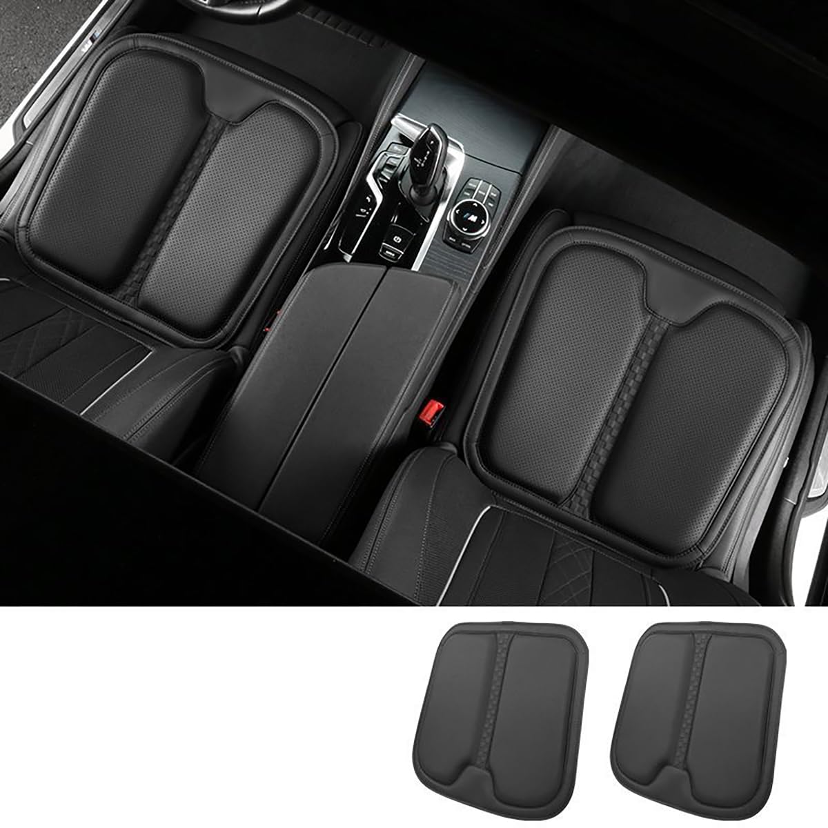 Autositzkissen aus Memory-Nappaleder, multifunktionaler Sitzschutz, ergonomisches Design, hochwertiger Memory-Schaum, bequemes, atmungsaktives Kissen (schwarz, 2 Stück)