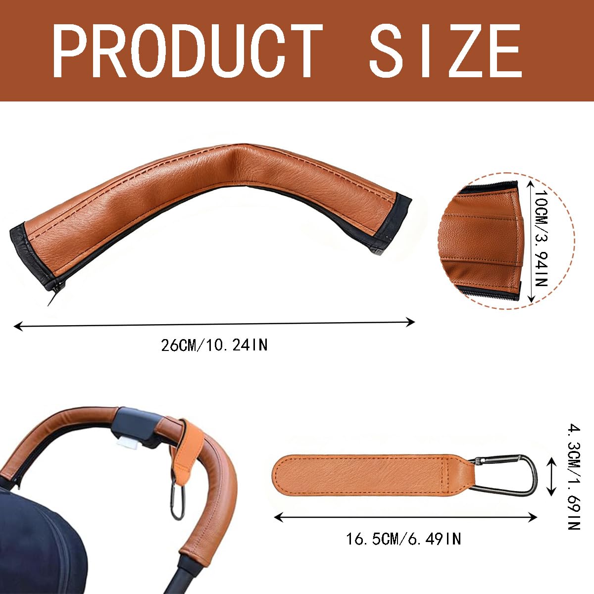 2 Piezas cubierta barra cochecito bebé,Manilllar de Carretilla Fundas Protectora Universal Protección de la Barra de Agarre de Cuero PU Desmontable para Manillar de Cochecito Doble Resistente y Cómoda