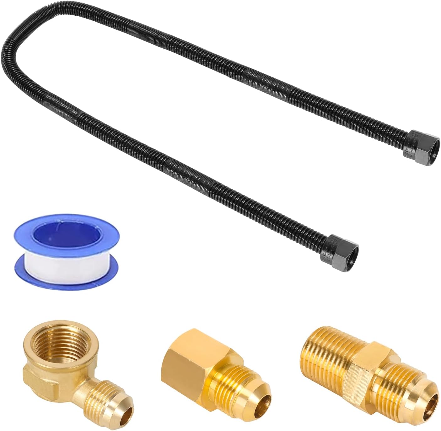 30" x 3/8" Flex Gas Line Connector Kit Natural Gas Hose, Gas Stove Dryer Connector