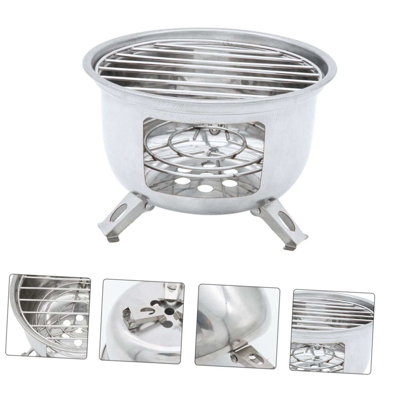 BESPORTBLE Barbecue da Campeggio Portatile Rotondo in Acciaio Inox, Resistente alla Ruggine, per Picnic e Feste All’aperto
