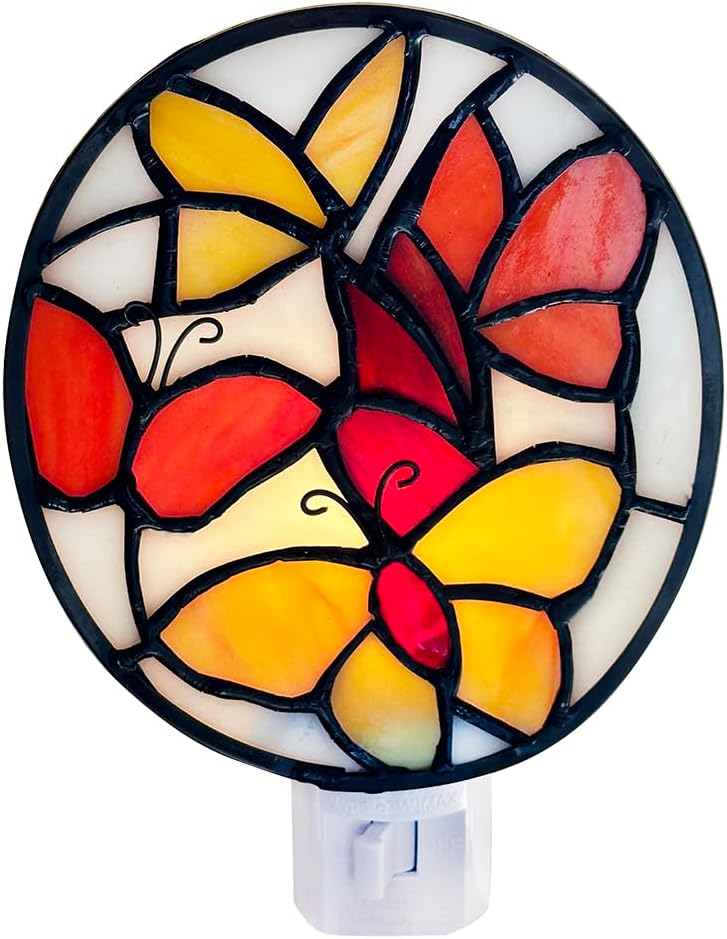 Stained Glass Butterfly Night Light.Butterfly Night Light Bedroom Bed Light Gifts from Nature,Nature Night Light.DYM1001 (Oval Butterfly)
