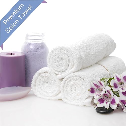 Miniatura 2 de Toallas del algodón para salones (paquete de 12, blanco, 16x 27pulgadas), absorciónsuave y secado rápido, toalla de mano para gimnasio, salón (100 %