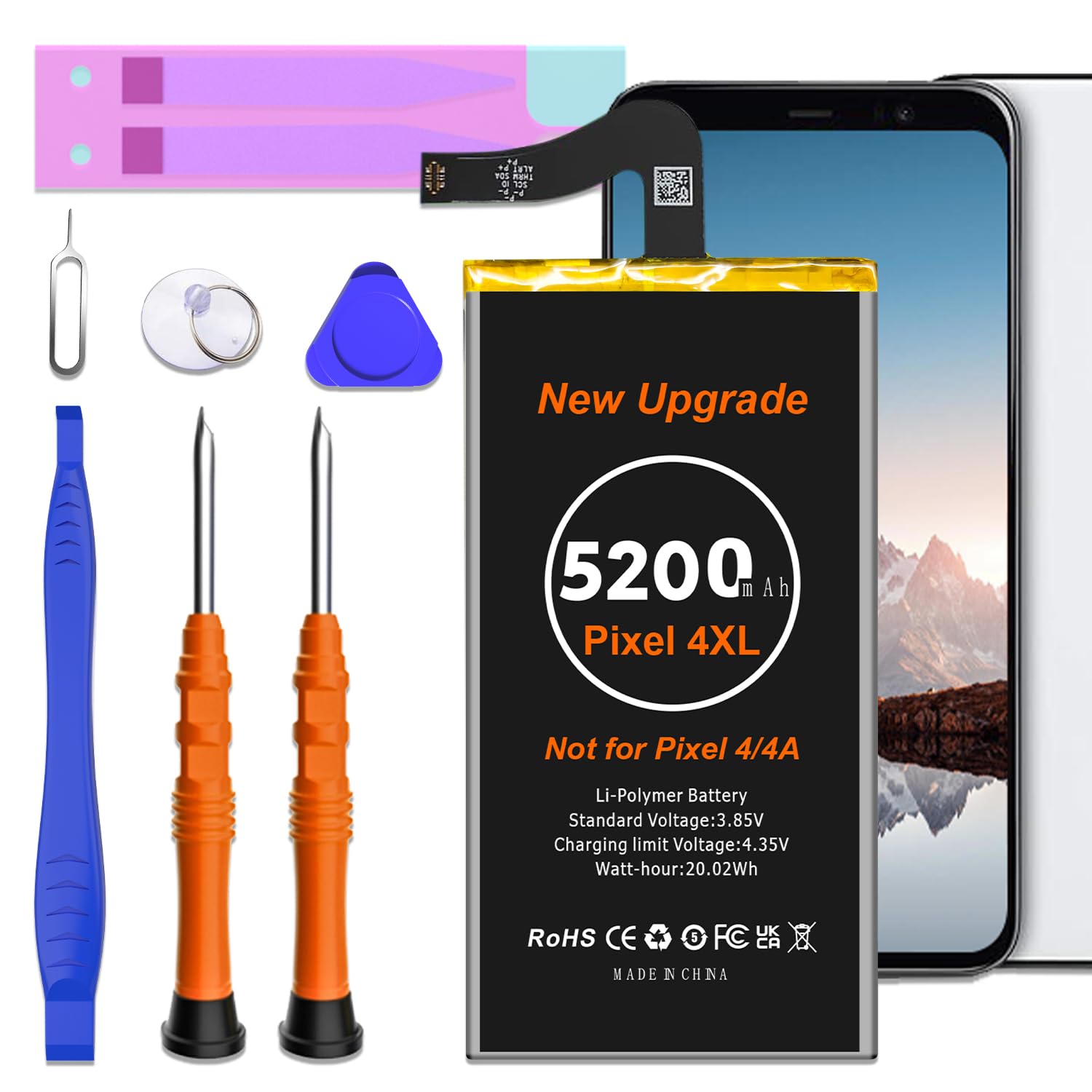 BOANV [5200mAh] Battery for Pixel 4XL,High Capacity Replacement Battery for Google Pixel 4 XL G020J-B with Repair Tools Kit,High Efficiency and Durability with Long Range