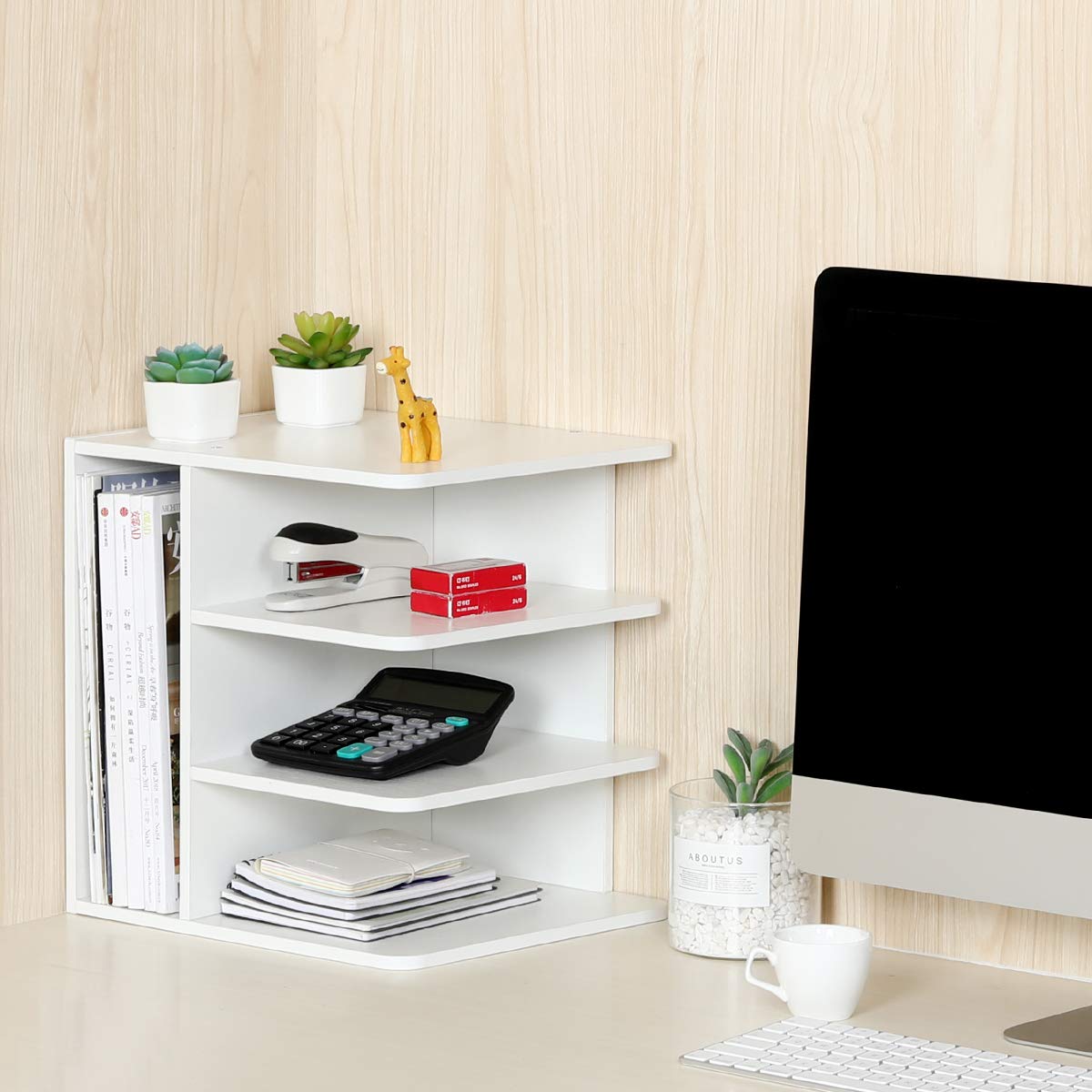EasyPAG 4 Compartimentos Madera A4 Organizador Escritorio Clasificador oficina Estante Archivos Soporte Papeles Almacenamiento Documentos Bandeja Cartas,Blanco