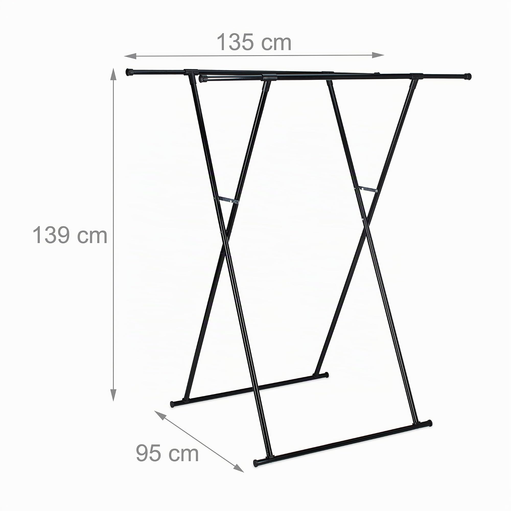 Relaxdays Appendiabiti Allungabile, 139x135x95 cm, 2 Aste per Vestiti, Guardaroba per Corridoio Pieghevole Ferro, Nero