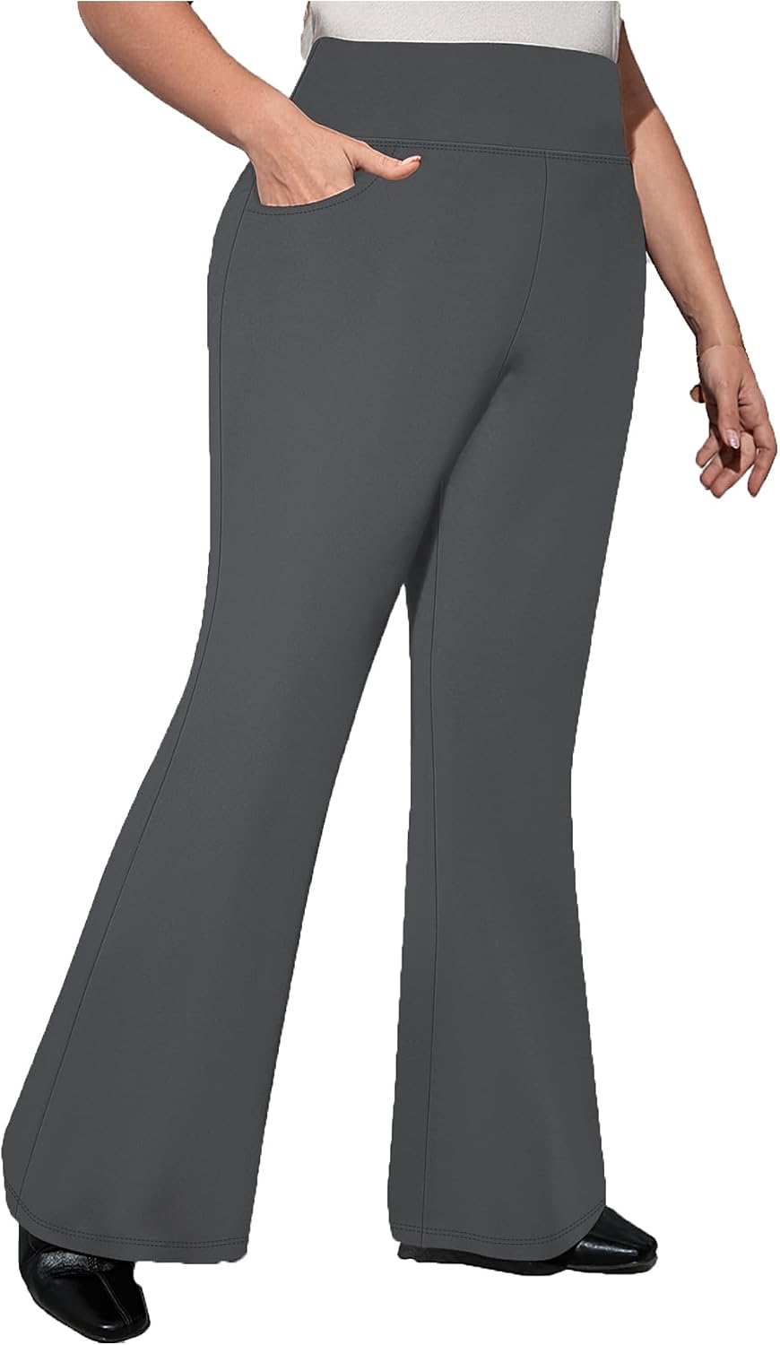 Women's Plus Size Flare Leggings Bootcut High Waist Work Slacks with Pocket Solid Color Winter Bell Bottoms Pants