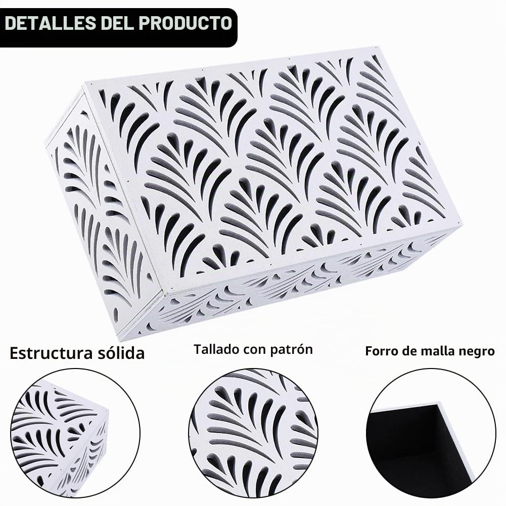 Cubierta de Timbre de Puerta Blanca con Patrón Abstracto En Forma de Abanico Caja Decorativa Rectangular de Madera Fácil de Instalar Caja de Cubierta de Timbre para Montar En la Pared para