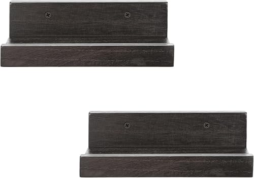 Z metnal Estantes flotantes pequeños, estante de pared de madera natural para repisa de fotos, negro, montado en la pared, 8 x 5.5 pulgadas, 2