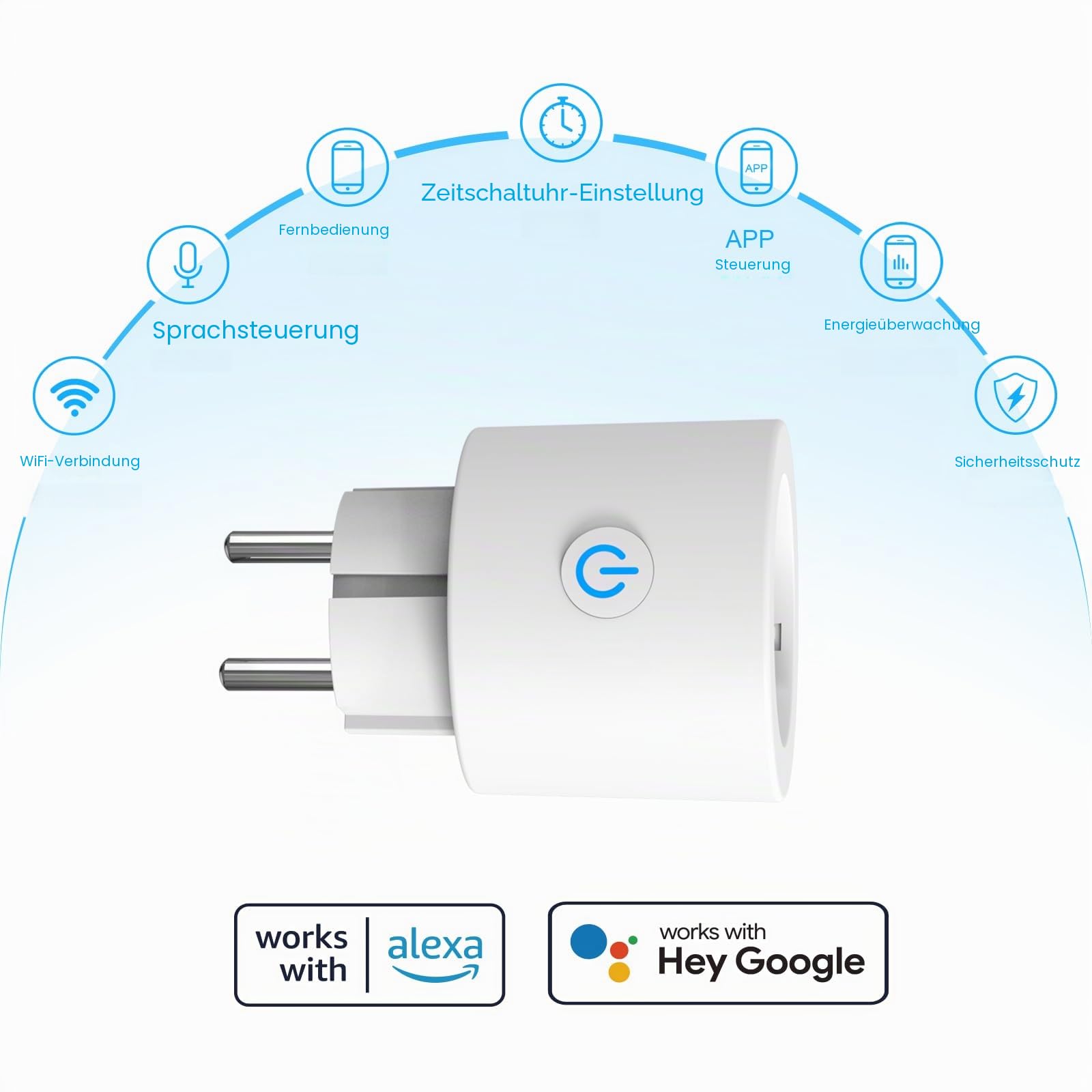 Alexa Steckdose WLAN mit Strommessung 16A ANTELA Smart Steckdose kompatibel mit Google Home, Stromverbrauch Messen, Smart Life APP, 2,4GHz, 4 PCs