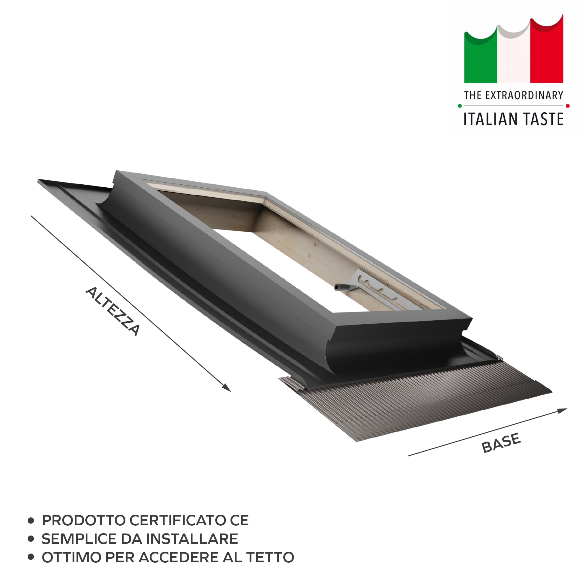 Emica - Lucernario apertura Vasistas in Alluminio | Linea Best Doppia Vetrata | Interno Legno Abete | Doppia maniglia 4 posizioni di Apertura (55x72 Base x Altezza)