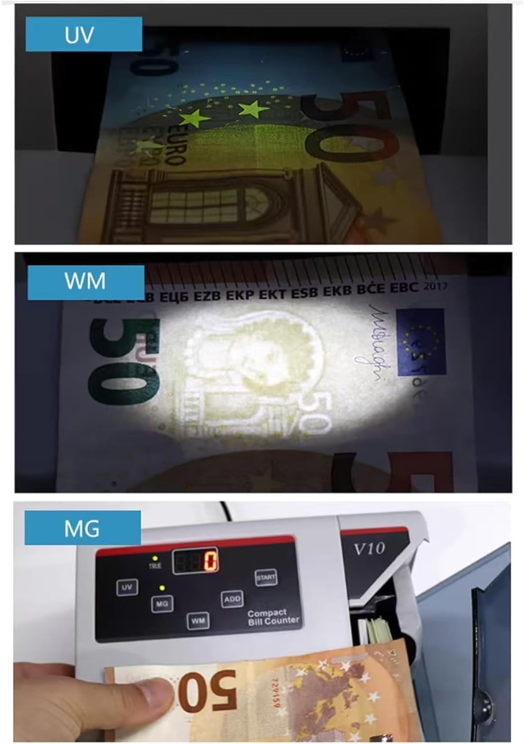 Liczarka Banknotów Z Kalkulatorem do Walut z Całego Świata | 600 Banknotów/Min, Wykrywanie UV/MG/WM, Przenośna Liczarka Banknotów I Gotówki
