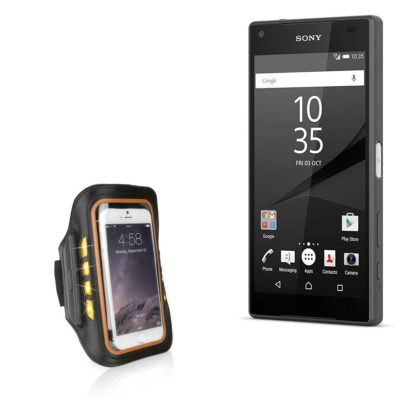 BoxWave Case for Sony Xperia Z5 Compact (Case JogBrite Sports Armband, High Visibility Safety Light LED Runners Armband for Sony Xperia Z5 Compact - Bold Orange