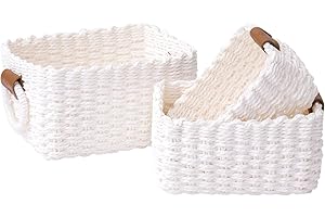 Decorative White Storage Basket Set of 3 | Small White Baskets for...