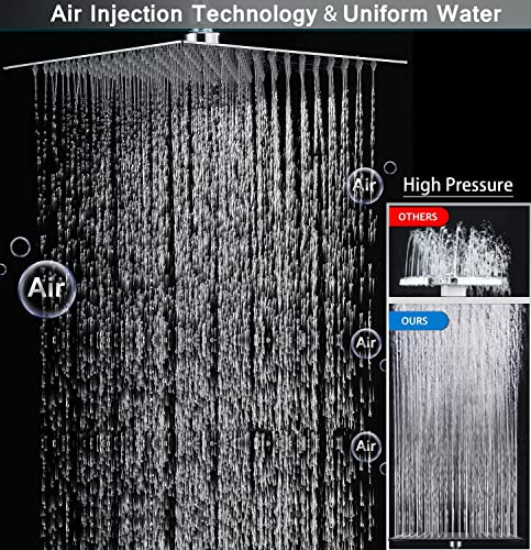 Shower Head,12 '' High Pressure Rain/Rainfall Shower Head/Handheld Showerhead Combo,13'' Brass Adjustable Extension Arm,3-Spray,78-Inch Hose Adhesive Showerhead Holder,Black Shower Heads #TOP6