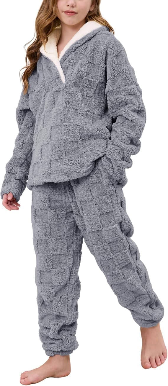AMEBELLE Girls 2 Piece Outfits Pants Set Fuzzy V-Neck Pullover Sweatshirt Elastic Waist Fleece Pants Clothing Sets Sweatsuit