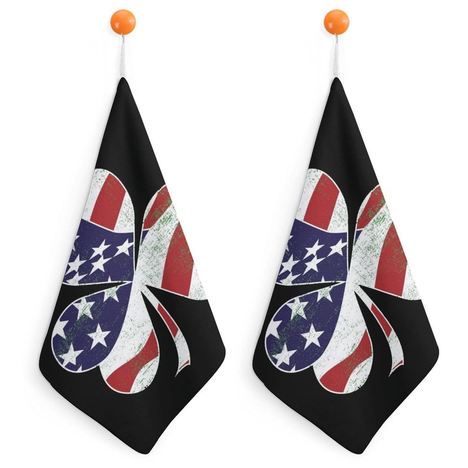 TXFBTRFSA Americans-Flag Irish Shamrock Stpatricks Day Hand Towels with Hanging Loop Kitchen Towel Handkerchiefs Cleaning Cloths
