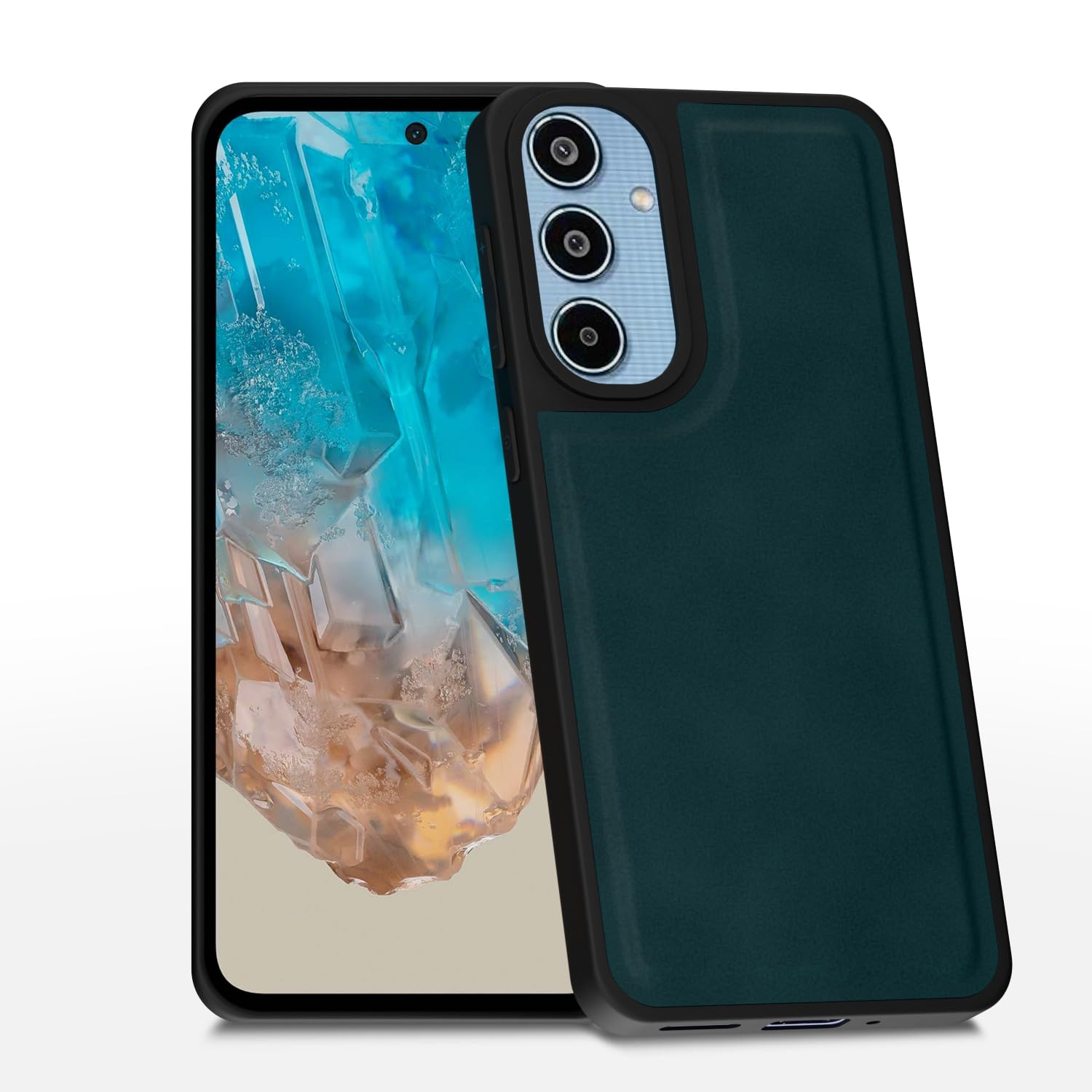 Amazon basics Back Cover for Samsung Galaxy M35 5G | Premium PU Leather | Soft Touch Finish | Full Camera Protection | Raised Edge Bumper Case (Green)