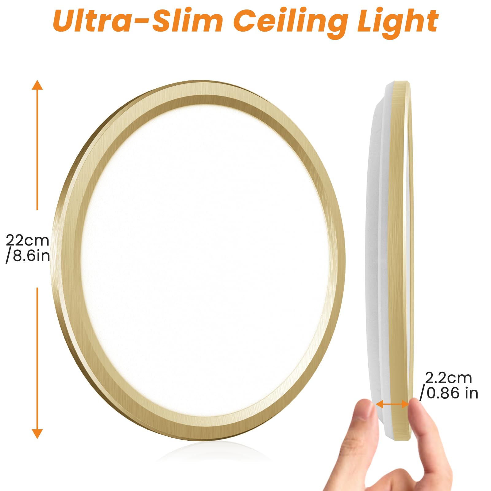 slochi LED Ceiling Light 22CM, 18W 1800LM Bathroom Lights 3000K/4000K/6500K - Image 2